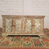 French Arched Hand Carved Wooden Buffet Sideboard White Wash 160X40X80CM